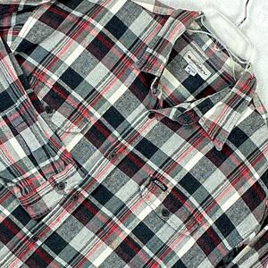 VTG Rusty Flannel Shirt Mens XL Black Red Plaid Oversized Grunge Surf Skater Y2K